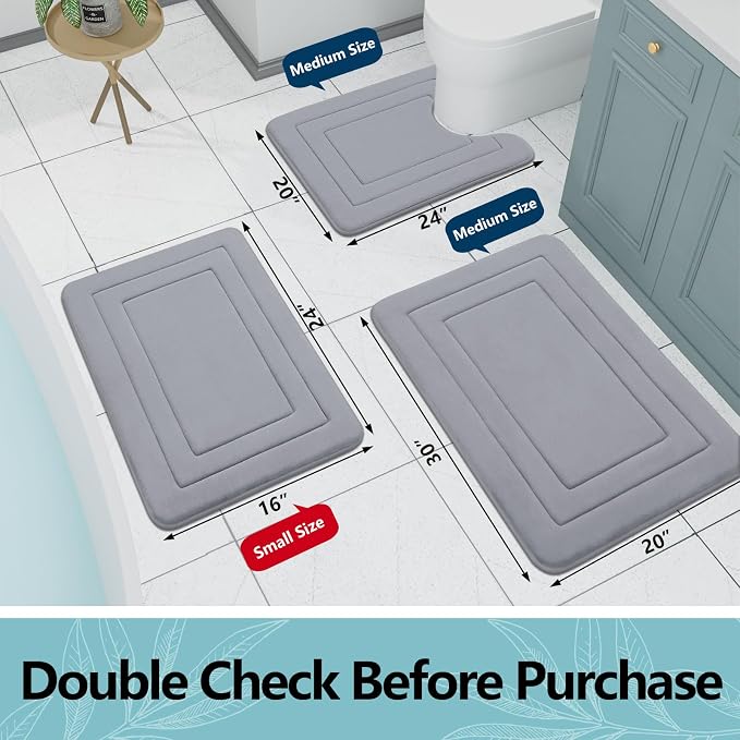 Arotive Memory Foam Bathroom Rug Mat 24x16, Ultra Soft and Absorbent Bath Mat, Machine Wash Dry, Comfortable Bath Rug Carpet for Bathroom Floor, Tub and Shower, Medium Grey