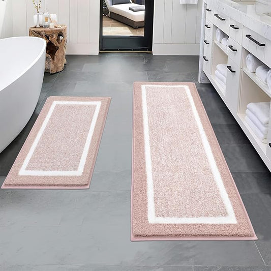 Pauwer Bathroom Rugs Sets 2 Piece, Non Slip Washable Bath Mat, Dusty Pink | Soft Plush Microfiber, Super Absorbent Floor Carpet, Quick Dry, Shaggy Shower Rug Runner