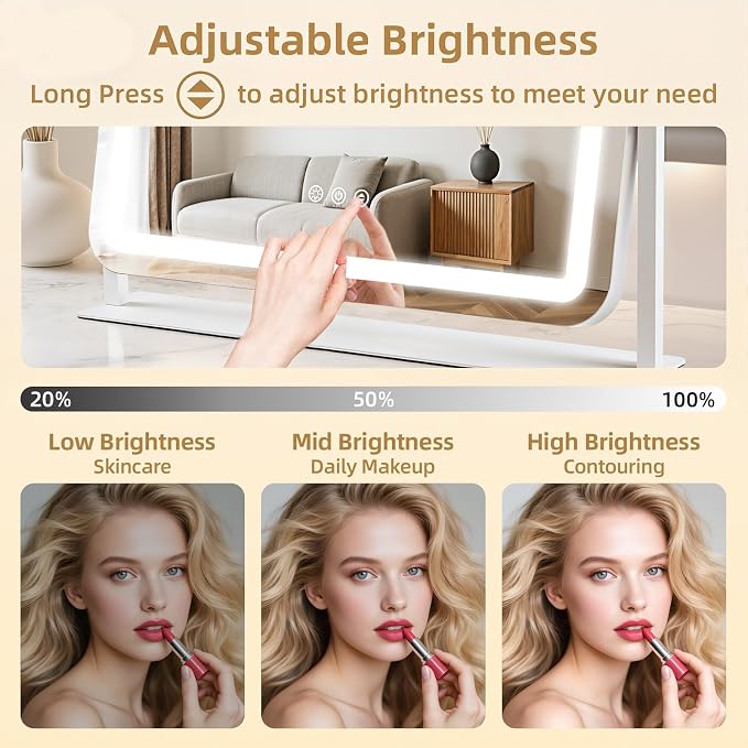 Vanity Mirror with Lights 22"x17", Lighted Makeup Mirror with 10X Magnification 4.5", 3 Color Dimmble Lights, Touch Control, 360° Rotation, Metal Frame, Women's Gift, For Bedroom/Dressing Room, White