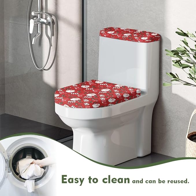 Christmas Toilet Seat Cover 2 Pack Toilet Lid Cover and Toilet Tank Lid Cover, Santa Toilet Cover Christmas Decorations Indoor Bathroom Decoration