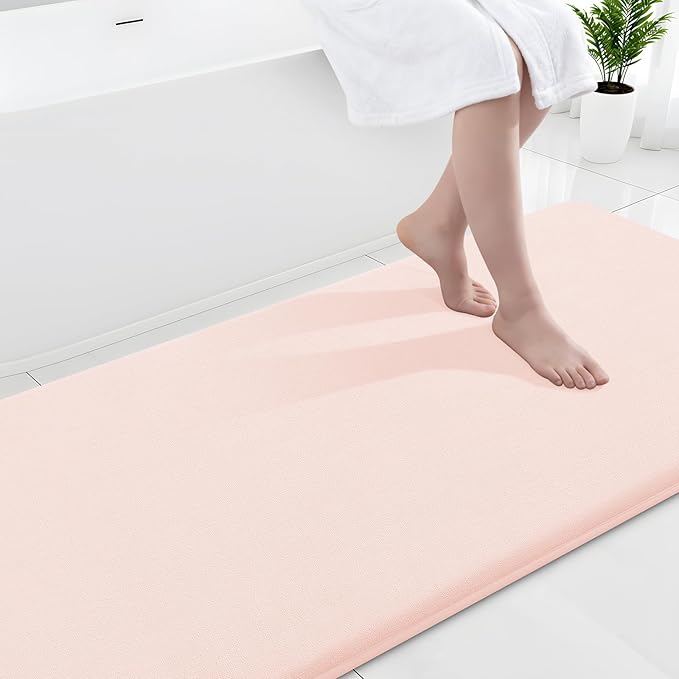 Smiry Memory Foam Bath Mat 59x24, Extra Soft and Absorbent Bathroom Rugs | Pink, Quick Dry Machine Washable Non-Slip Bath Mat for Bathroom Floor, Shower and Tub