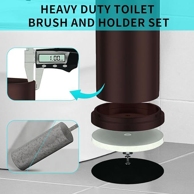 Stainless Steel Toilet Brush and Holder Set,Toilet Bowl Brush and Holder | Bronze Heavy Duty Toilet Brush for Bathroom with Long Handle,Removable Inner Bowl and Splash Protection,Deep Cleaning