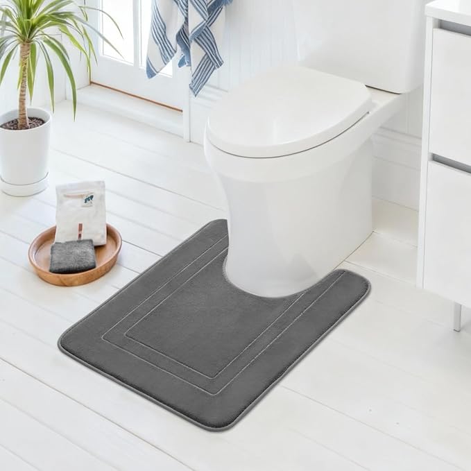 Cupic Cupid Memory Foam Bath Mat 24"×20", U-Shaped Bathroom Rugs, Deep Gray | Soft Touch, Cushioned Comfort, Non Slip Bathroom Mat, Super Absorbent & Quick Dry, Machine Washable for Shower, Tub & Vanity