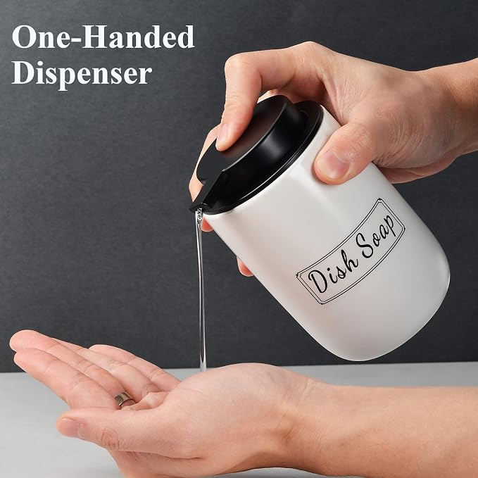 BosilunLife White Soap Dispenser Set - 2 Pack 12oz Ceramic Soap Dispenser | with Rust Proof Pump for Kitchen, Hand Soap and Lotion Set Suitable for Farmhouse Bathroom Decor with Waterproof Labels
