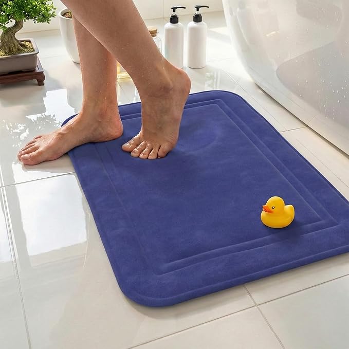 ITSOFT Memory Foam Bath Mat 59x23, Non Slip, Machine Washable, Quick Dry & Absorbent Rugs, Bath Mats for Bathroom Floor, Tub & Shower, Bathroom Rug, Blue