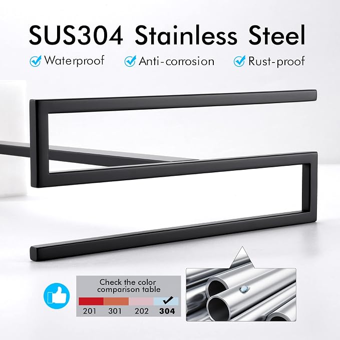 KES Black Hand Towel Holder, Free Standing Towel Rack Towel Stand S-Shape with Marble Base for Bathroom Countertop SUS304 Stainless Steel Matte Black, BTH223-BK