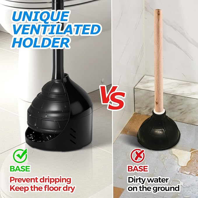 FORASTO Toilet Plunger with Holder,Powerful Clog Removal,Heavy Duty Plunger | Plungers for Bathroom,Bathroom Accessories,Cleaning Supplies,Home Essentials,Bathroom Decor,Toilet Bowl Cleaners,Black