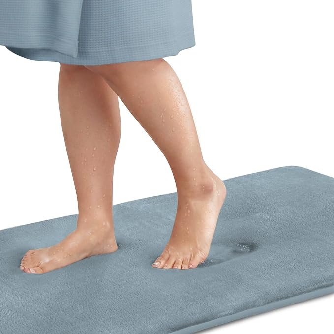 Memory Foam Bath Mat Non Slip Absorbent Super Cozy Velvet Bathroom Rug Carpet (22 inches X 42 inches, Smoke Blue)