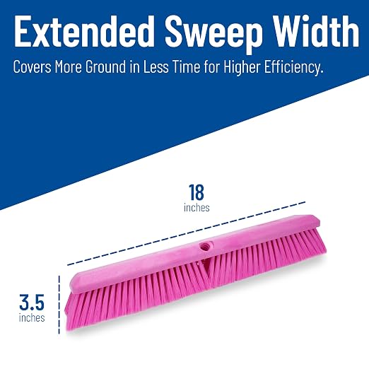 SPARTA Omni Sweep – 18" Heavy Duty Broom Head for Outdoor and Indoor Use, Nonabsorbent Block, Multi-Surface Deck Brush for Garage, Patio, Kitchen, and Concrete, Pink, Pack of 12