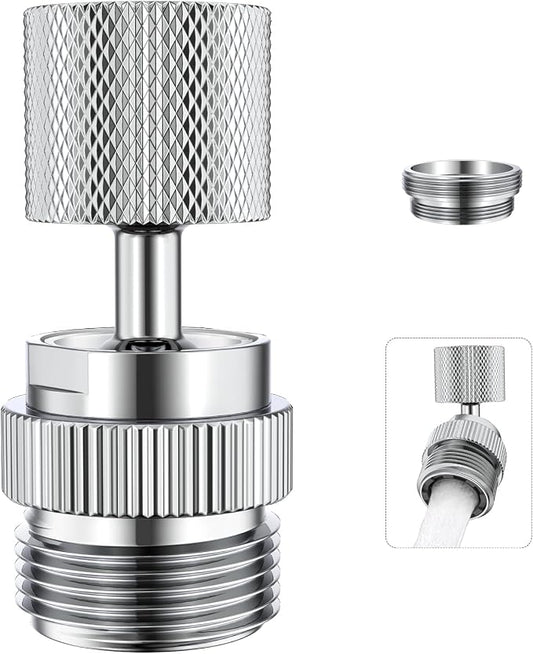 320° Swivel Garden Hose Adapter, Faucet to Hose Adapter with Aerator, Male to Female Sink Adapter for Bathroom, Kitchen, Garden - 3/4" Thread (Chrome)