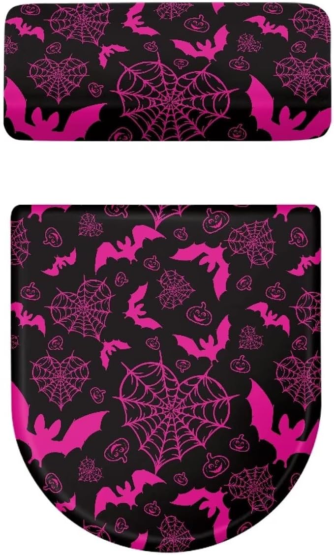 Spider Web Toilet Tank Cover for Bathroom Bat Toilet Lid Cover Set 2 Oval Bathroom Set for Halloween Party