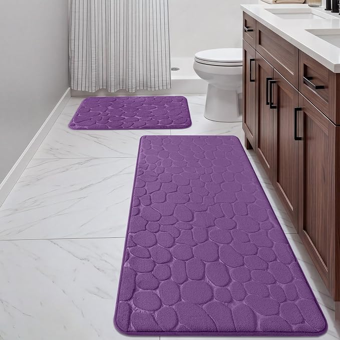 YIHOUSE Bathroom Rugs Mat Set, Memory Foam Bath Mat 2 Piece Purple | 17x24&20x46, Non Slip, Water Absorbent, Washable, Bath Mat For Bathroom, Sink and Toilet