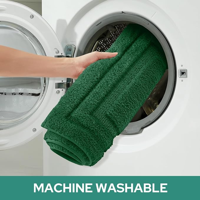 HOMEIDEAS Dark Green Bathroom Rugs Set of 3, Non Slip Bath Mats | Super Absorbent, Plush Microfiber, Machine Washable, Stain Resistant, Easy Care, Perfect for Modern Bathroom Decor