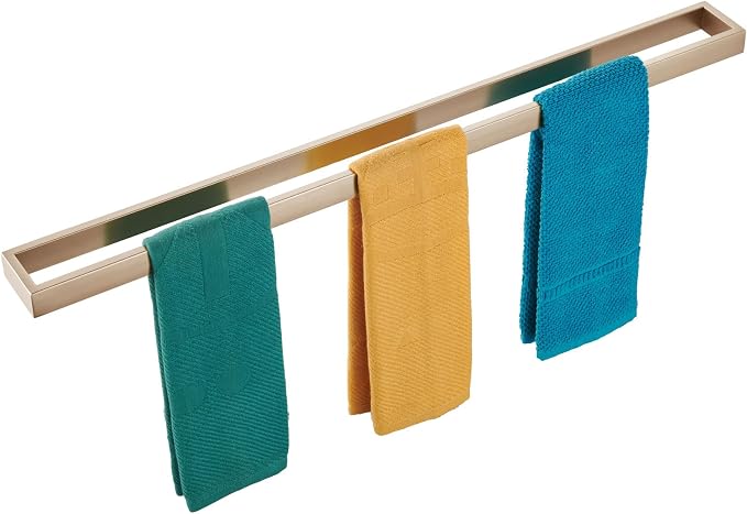 KOKOSIRI Bathroom Towel Bars 32-Inch Bath Towel Hanger Holder Kitchen Rack Champagne Bronze Stainless Steel Wall Mount, 1 Pack B4008CPG-L32