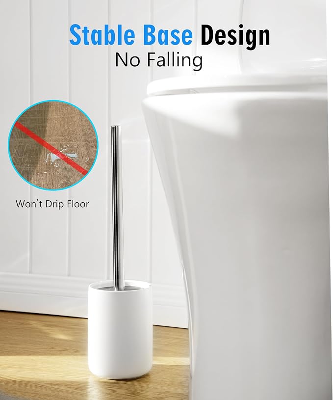 Ceramic Toilet Brush and Holder Set, Toilet Bowl Cleaner Brush | Freestanding Deep-Cleaning, Stainless Steel Handle, Small & Sturdy for Storage, Easy to Clean, Non-Scratching