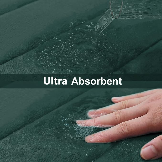 Buganda Memory Foam Bath Mat 47 x 24, Ultra Soft Absorbent Bathroom Rugs | Dark Green, Machine Washable Quick Dry Bath Mats for Bathroom Floor, Shower and Tub, Home Decor Accessories