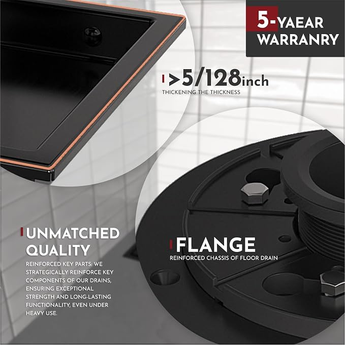 WEBANG 4 Inch Square Shower Drain Bronze Floor Drain with Flange Reversible 2-in-1 Cover Tile Insert Grate Removable SUS304 Stainless Steel CUPC Certified Oil Rubbed Bronze
