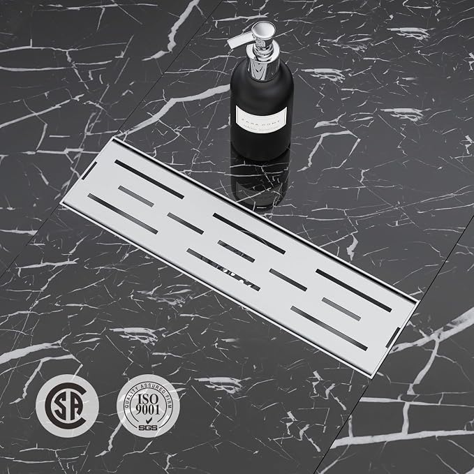 ELLO&ALLO 12 Inch Linear Shower Drain Brushed Nickel, SUS304 Stainless Steel Rectangle Shower Floor Drain with Removable Pattern Grate