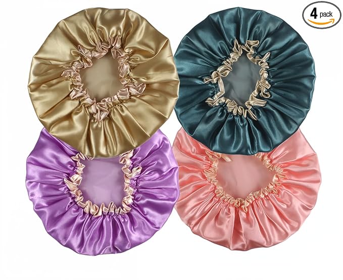 4 Pack Bright Colored EVA Shower Caps, Double Layer Waterproof, Reusable & Durable, Premium Hair Protection, Shower Cap for Women, Ideal for Shower, Bath & Spa, Multi-Use Daily Hair Care Caps