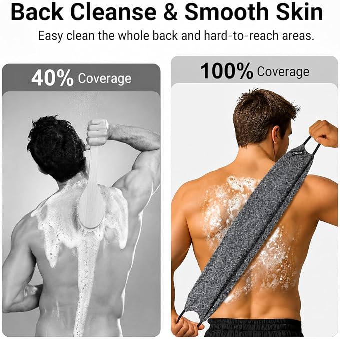 Exfoliating Washcloth Towel with Handle, Back Scrubber for Shower, Exfoliating Body Scrubber Exfoliator, Japanese Wash Cloth for Body Scrub, Bath Sponge Loofah Luffa Washer Exfoliator