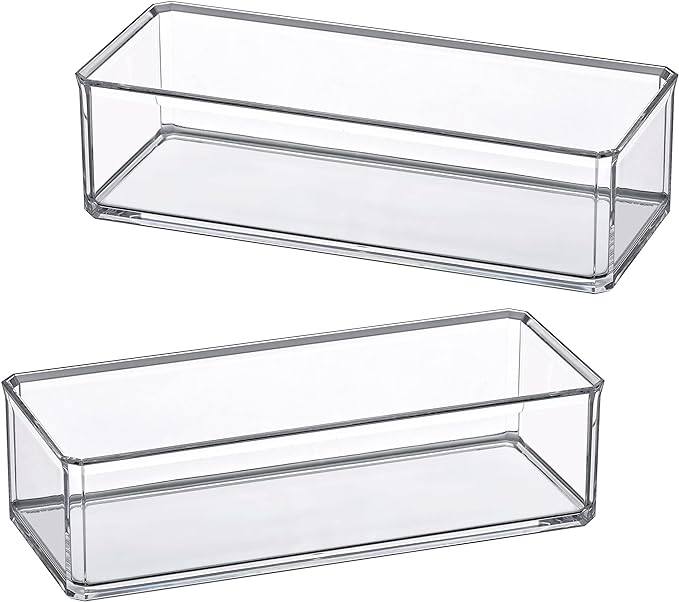 Amazing Abby - Glamour - 2-Pack Acrylic 1-Compartment Makeup Organizer, Transparent Plastic Lipstick Holder, Perfect Bathroom Vanity Storage Solution for Lipsticks, Nail Polishes, and More
