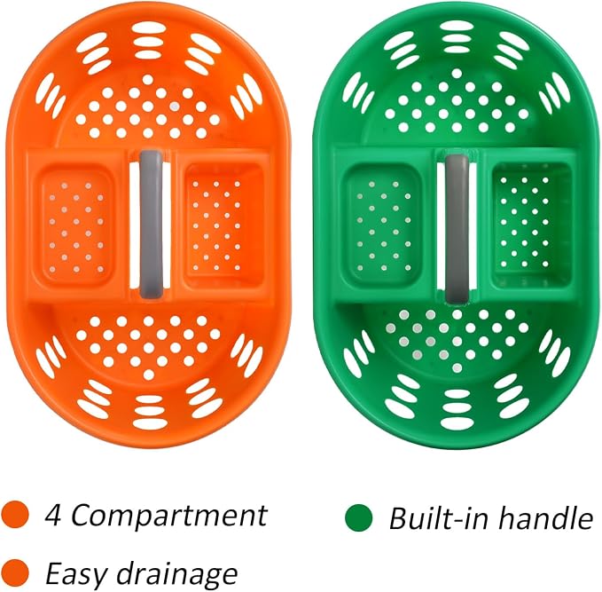 SIMPLYKLEEN Large Shower Caddy Portable 2PC - Made in USA Plastic Jumbo Size Dorm Storage Candy Tote with Handle Shower Organizer for Bathroom, Pantry, Kitchen, College Dorm, Green/Orange