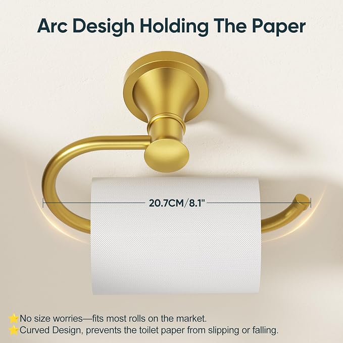 BESy Brushed Gold Toilet Tissue Paper Holder Brushed Gold Bathroom Accessories Toilet roll Paper Hanger, Wall Mounted, Rustproof