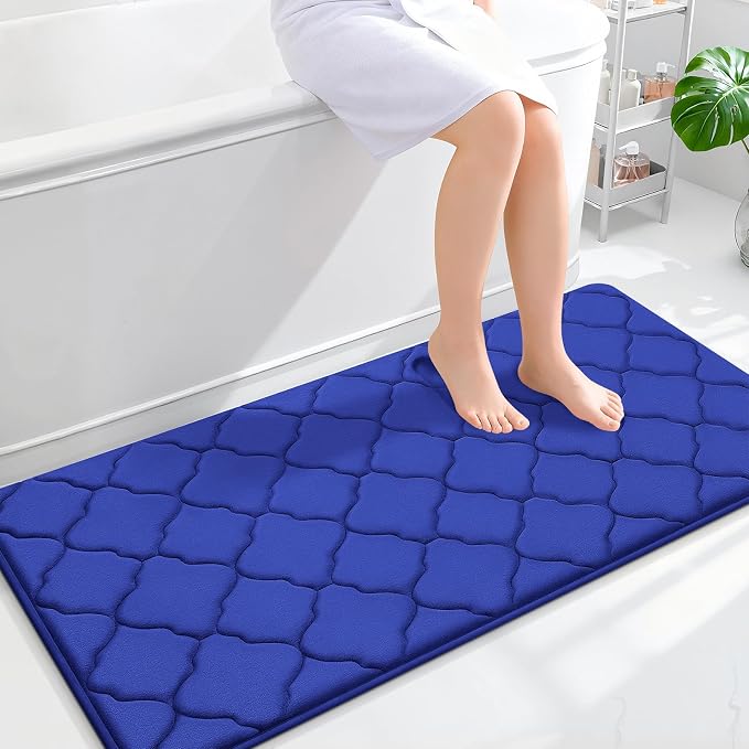 OLANLY Memory Foam Bath Mat Rug 47x24, Ultra Soft Bathroom Rugs, Royal Blue | Thick Absorbent Carpet, Non-Slip Backing, Machine Washable, for Bathroom Floor, Tub, Shower and Home Decor Accessories