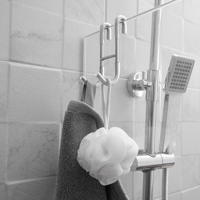 Homevacious 2 Pack Shower Door Hooks Towel Hooks for Bathroom Frameless Glass Shower Door SUS 304 Stainless Steel Drilling-Free Hanger Shower Hooks Chrome