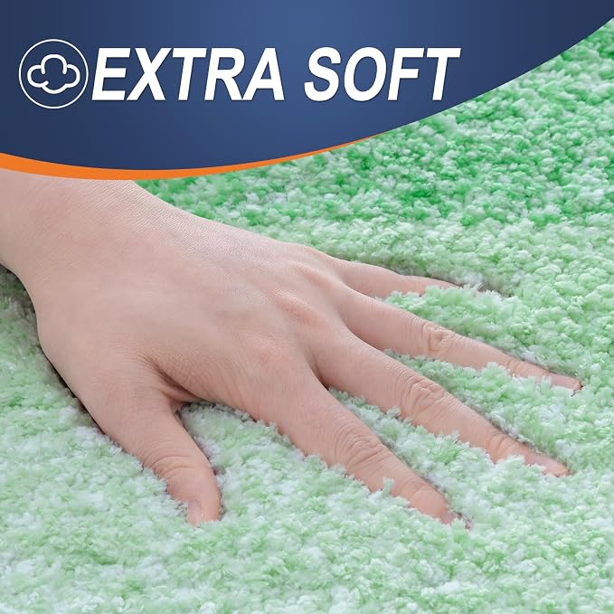 OLANLY Micorfiber Bathroom Rug Set 2 Piece, 30"x20"+U-Shaped 24"x20" | Green, Soft Absorbent Bath Mats and Contour Toilet Rug, Non-Slip, Machine Wash Dry, Plush Shaggy Bath Mats for Bathroom