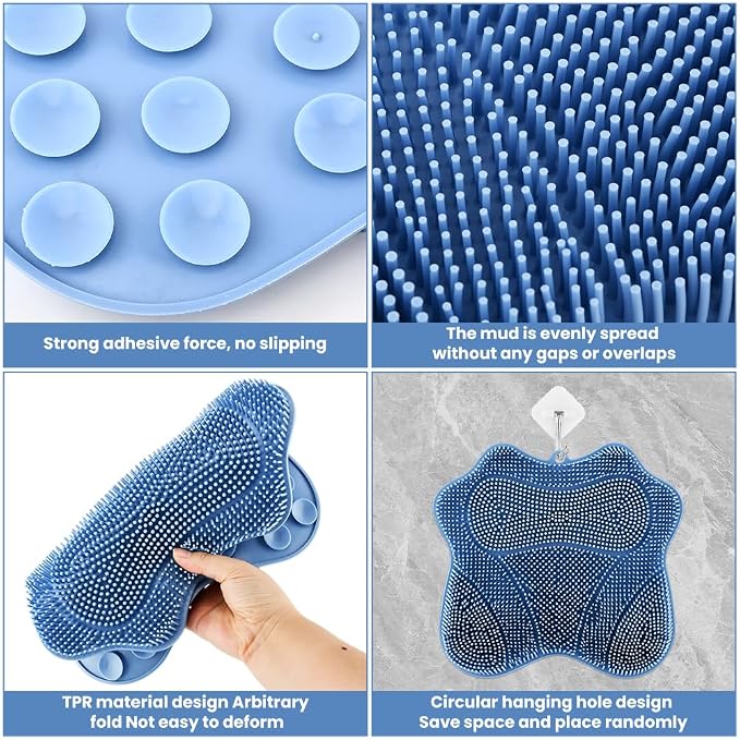 Shower Foot Scrubber,Shower Foot and Back Scrubber with Suction Cups,Butterfly Form Design,3 Brush Designs for Deep Cleaning Shower,Foot Scrubber Mat for Smooth Exfoliation(Blue)