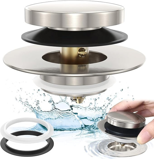 Brushed Nickel Universal Tip Toe Tub Stopper, Pop Up Bathtub Drains Plug, Bathroom Bath Tub Drain Stoppers, Conversion Kit Assembly, Replaces Lift and Turn, Tip-Toe and Trip Lever drains for Tub