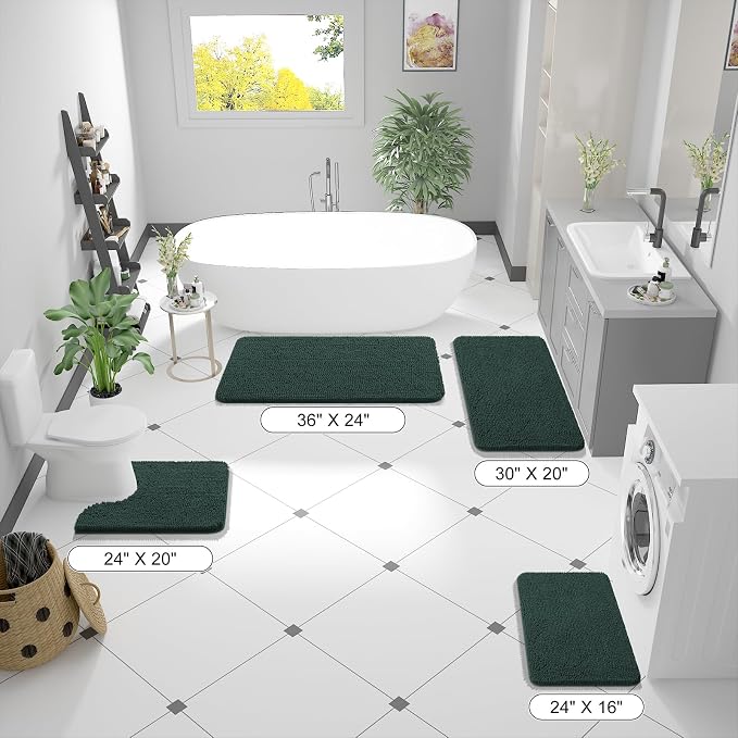 OLANLY Bathroom Rugs 36x24, Extra Soft Absorbent Chenille Bath Rugs | Blackish Green, Quick-Drying Rubber Backing, Washable Bath Mat for Bathroom Floor, Tub and Shower, Home Decor Accessories