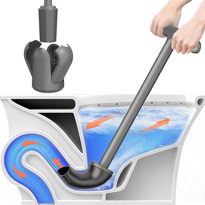 Upgraded Toilet Plunger with Holder, Wall Mounted Toilet Bowl Plunger with Hideaway Caddy, Dual Handle Plunger for Bathroom Built-in Drip Tray