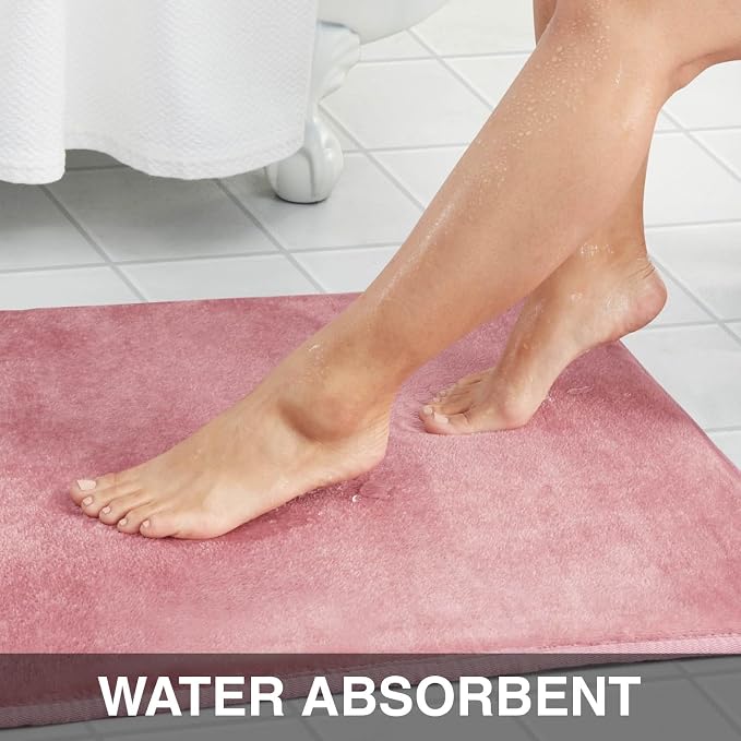 Memory Foam Bath Mat Non Slip Absorbent Super Cozy Velvet Bathroom Rug Carpet (22 inches X 36 inches, Mauve)