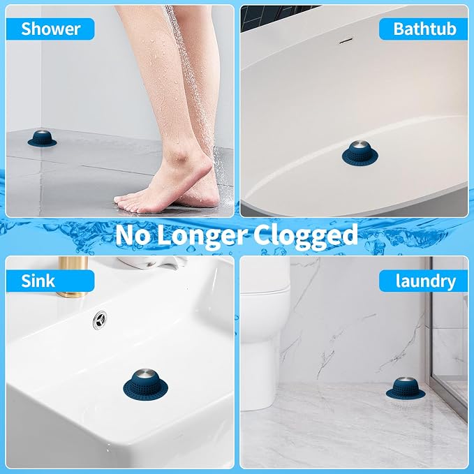 Aluvor Shower Drain Hair Catcher Bathtub Drain Cover Sink Drain Protector | Bathroom Sink & Bathtub Drain Strainer for Pop-Up & Regular Drains, Silver Navy Blue