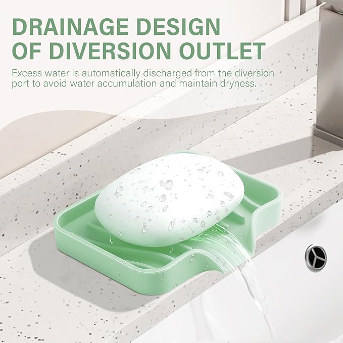 Silicone Soap Dish with Drain, SAISN Kitchen Soap Tray for Shower 2 Pack Self Draining Soap Dish Soft Bathroom Soap Holder for Kitchen Sink Flexible Portable Soap Saver, Light Green