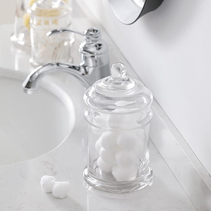 Glass Apothecary Jars Bathroom Storage Organizer Canisters (Set of 3, Clear)