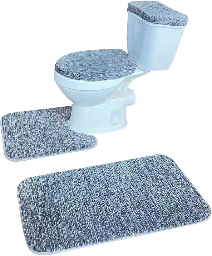 Madeals Bath Rug Set 4 Piece with Toilet Lid Cover and Tank Cover Gradient | Memory Foam,Grey ,Non-Slip Backing ,Soft, Fit,Absorbent , Comfort,2 Piece Bathroom Mat,Thickness,Quick-Drying,Washable,