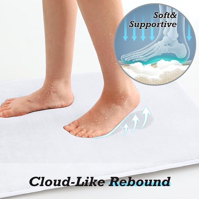 Bathroom Rugs Sets 3 Piece, Non-Slip & Quick Dry Bath Mat Set, Ultra Soft Velvet Bath Rugs for Bathroom, Toilet and Shower Floor, White