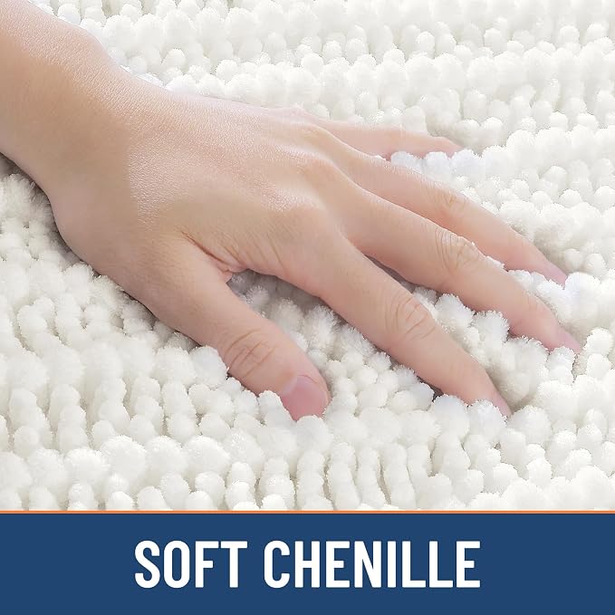 Smiry Bathroom Rugs 47X20, Extra Soft Rubber Backing Chenille Bath Mats | Ivory Machine Washable Non Slip Quick Dry Bath Mats for Bathroom Floor, Tub, Shower, Home Decor Accessories