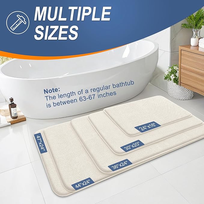 OLANLY Memory Foam Bathroom Runner Rugs 59x20, Absorbent Long Mat, Ivory | Soft Quick Dry Bath Rugs, Non-Slip Carpet, Machine Washable Mat for Bathroom Floor, Tub and Shower, Home Decor Accessories