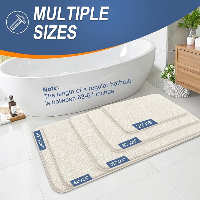 OLANLY Memory Foam Bathroom Runner Rugs 59x24, Absorbent Long Mat, Ivory | Soft Quick Dry Bath Rugs, Non-Slip Carpet, Machine Washable Mat for Bathroom Floor, Tub and Shower, Home Decor Accessories
