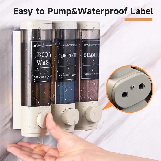 Shampoo and Conditioner Dispenser,Shower Soap Dispenser 3 Chamber No Drill Wall-Mounted Shampoo Dispenser for Shower Wall Mounted Shower Dispenser for Bathroom Hotel Large Capacity,Light Gray