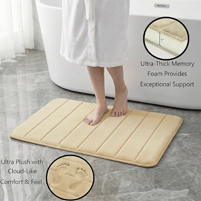 Memory Foam Bath Mat Set 3 Piece，Super Soft Absorbent Bathroom Rug Non Slip, Quick Dry,Machine Wash, Perfect Plush Bathroom Rugs,Home Decor Accessories,Beige