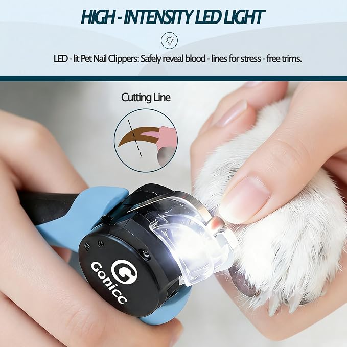 gonicc LED Pet Nail Clippers for Dogs & Cats | Light-Up Dog Nail Trimmer with Safety Lock & Built‑in File, Professional Stainless Steel Nail Clippers for Pets
