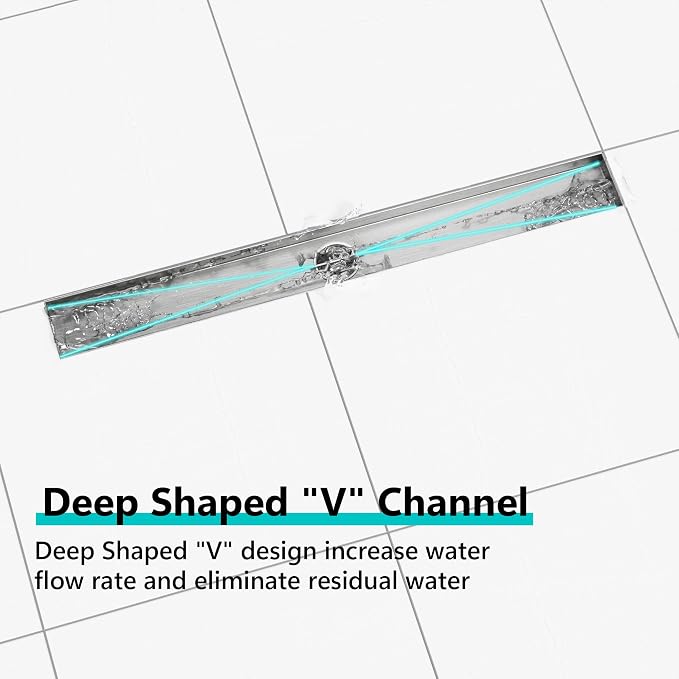 Neodrain 36-Inch Linear Shower Drain- with 2-in-1 Flat & Tile Insert Cover, Brushed 304 Stainless Steel Rectangle Shower Floor Drain, Floor Shower Drain with Adjustable Leveling Feet, Hair Strainer