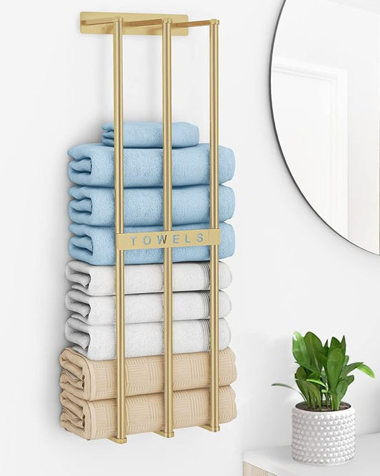 Bathroom Towel Storage, Bethom Wall Towel Rack for Rolled Towels, Bath Towel Holder Wall 30 Inch, Towel Racks Wall Mounted for Small Bathroom, Gold
