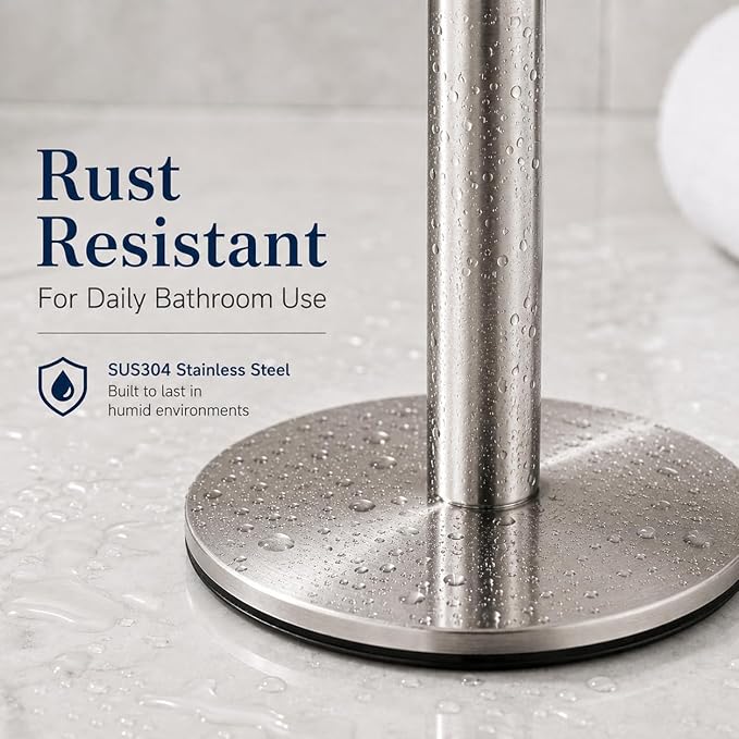 Brushed Nickel Hand Towel Holder Stand,13 Inch Free-Standing Towel Rack, SUS304 Stainless Steel Towel Bar Rack Stand, Tower Bar for Bathroom Kitchen Vanity Countertop…