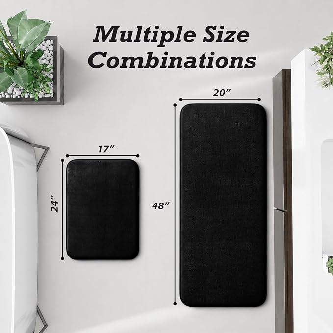 Bathroom Rugs Sets 2 Piece, Non-Slip & Quick Dry Bath Mat Set, Ultra Soft Velvet Bath Rugs for Bathroom, Toilet and Shower Floor, Black